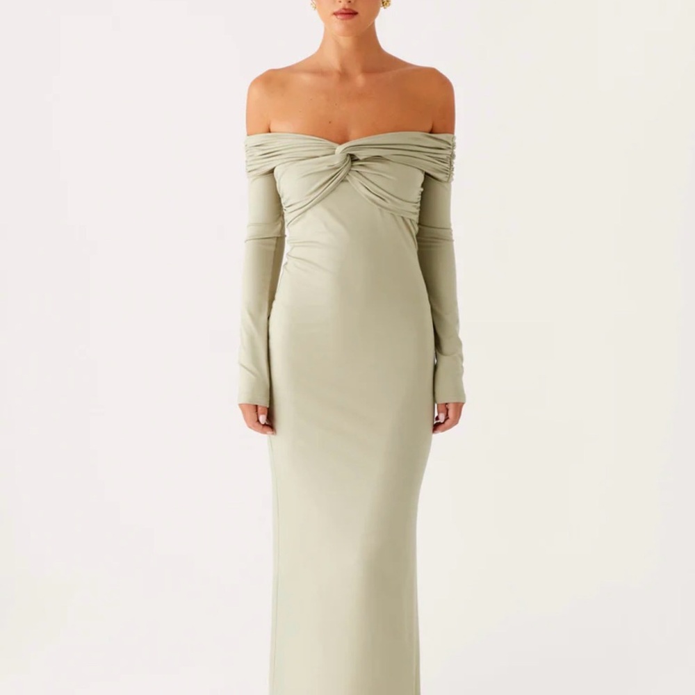 Elegant Off-Shoulder Sage Green Dress